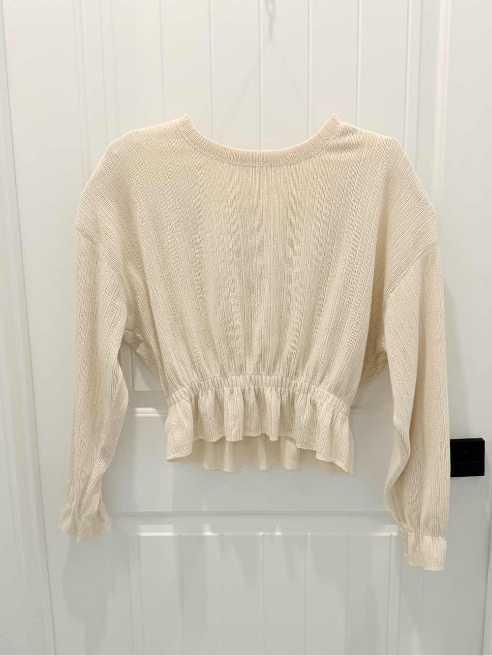 Zara Cream Ruffle-Hem Ribbed Sweatshirt